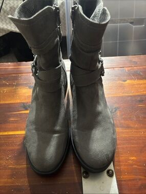 White Mountain Gray Suede Buckle Strap mid calf Boots